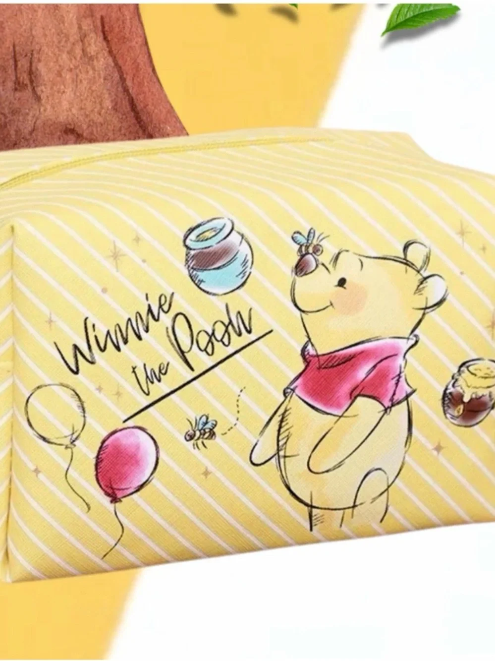 Disney Winnie the Pooh Yellow Striped make up pouch universal carry bag